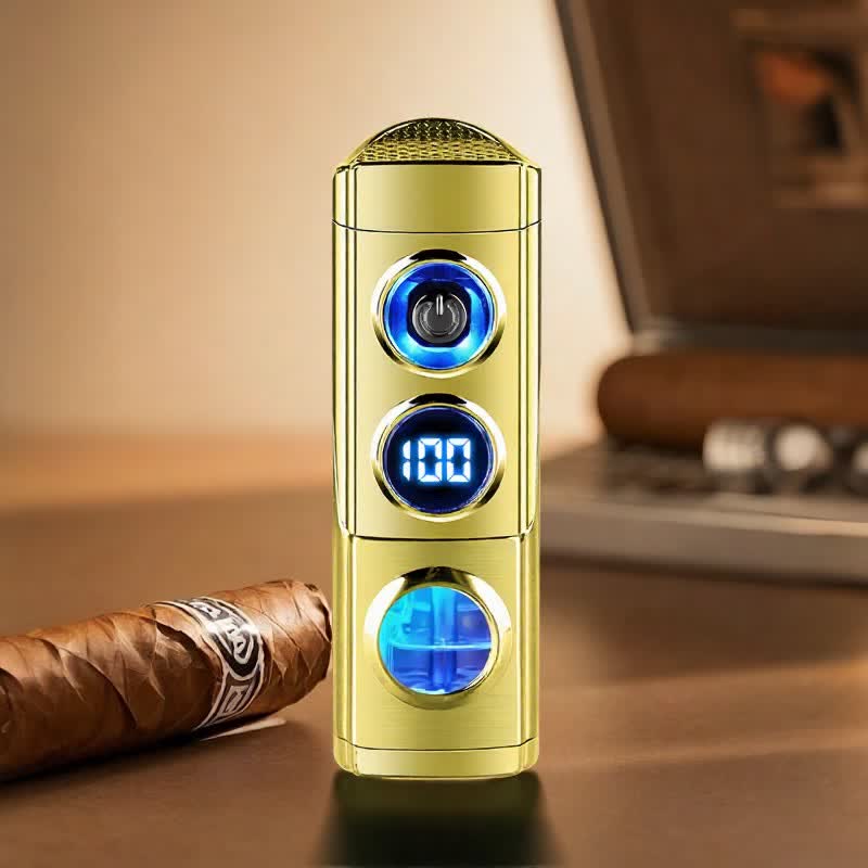 Accendino per sigari intelligente 4 in 1 a tripla fiamma con poggia sigari e perforatore integrati - Oro - image 16