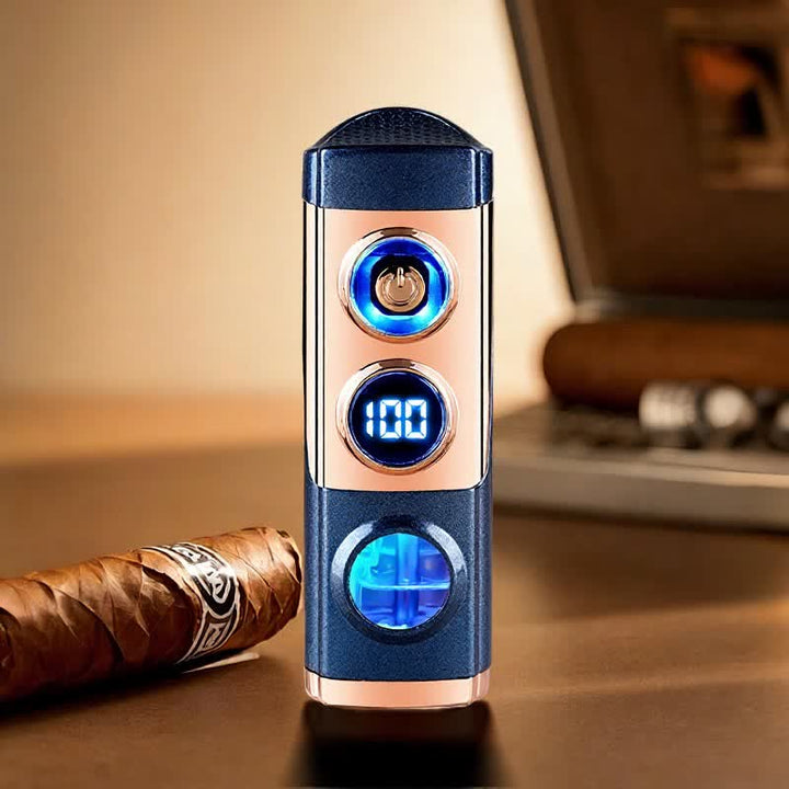 Accendino per sigari intelligente 4 in 1 a tripla fiamma con poggia sigari e perforatore integrati - Blu - image 14