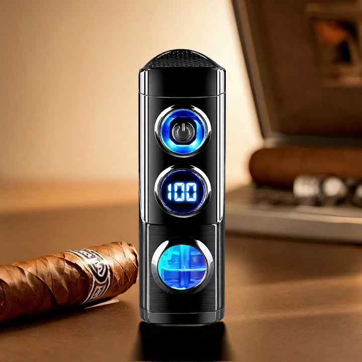 Accendino per sigari intelligente 4 in 1 a tripla fiamma con poggia sigari e perforatore integrati - Nero - image 0