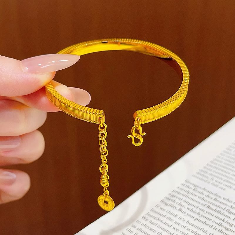 Bracciale vintage aperto regolabile con nappa a forma di zucca e ciondolo a moneta, bracciale retrò galvanizzato per donna - image 3