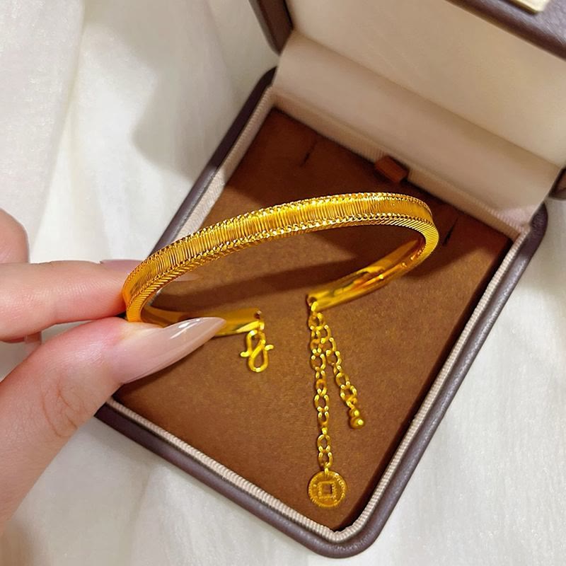 Bracciale vintage aperto regolabile con nappa a forma di zucca e ciondolo a moneta, bracciale retrò galvanizzato per donna - Oro - image 1