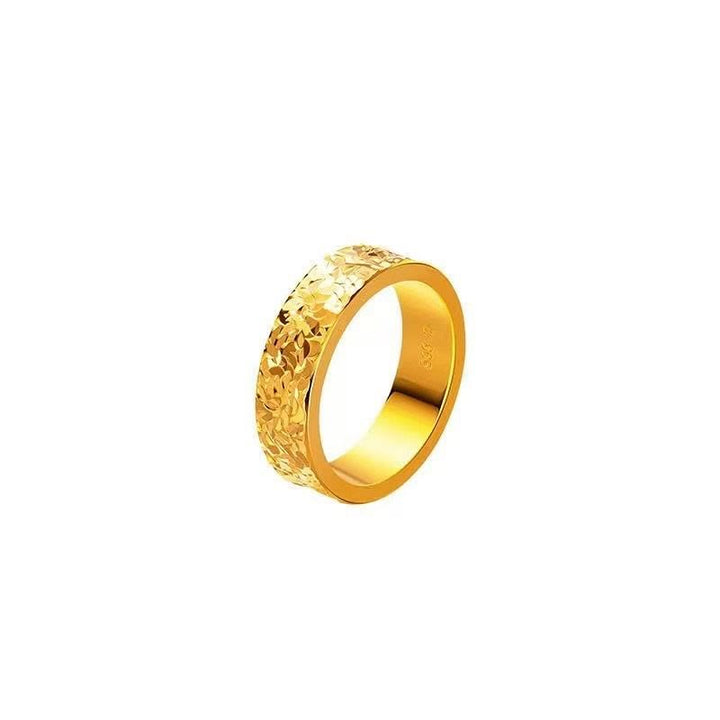 Anello in acciaio al titanio con texture effetto ghiaccio tritato, fascia dorata per donna - image 7
