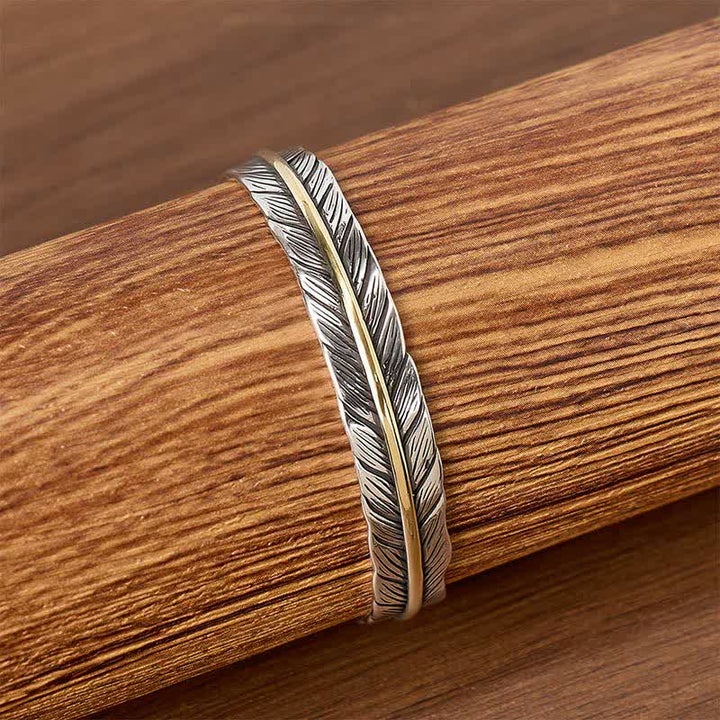 Bracciale a polsino aperto con totem a piuma singola Spirit bicolore. - image 2