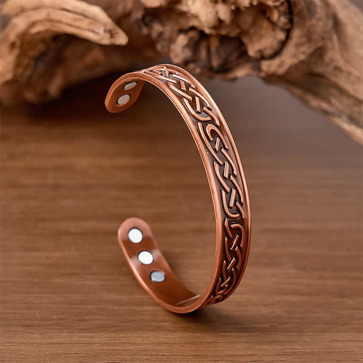 Bracciale aperto magnetico in rame con fiore di rosa - Bronzo Rosso - image 0