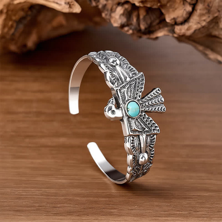Bracciale a polsino aperto con aquila occidentale e tuono turchese - image 2