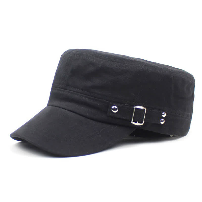 Iconico berretto militare da cadetto in cotone con cinturino laterale con fibbia. - Nero - M (22"-22 7/8") - image 1