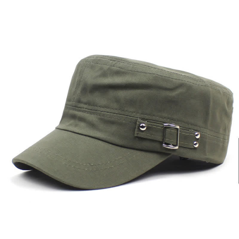 Iconico berretto militare da cadetto in cotone con cinturino laterale con fibbia. - Verde militare - M (22"-22 7/8") - image 0