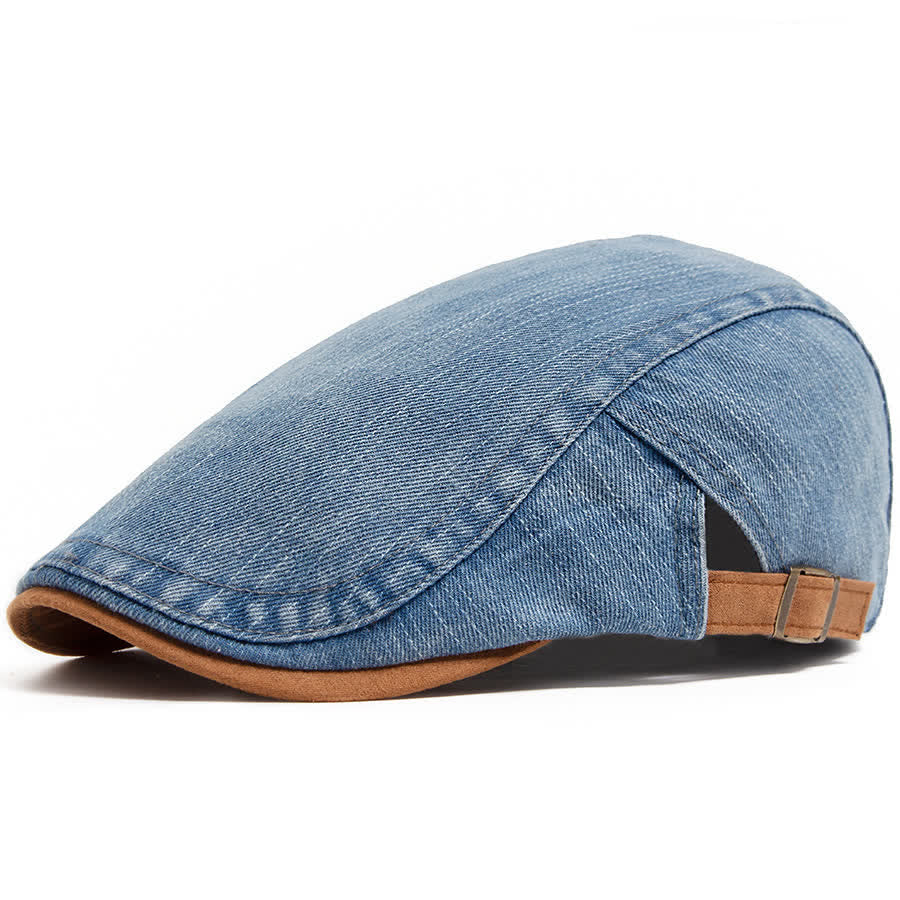 Berretto piatto in denim lavato a contrasto con visiera in pelle scamosciata - Blu - Regolabile (21 5/8"-23 1/4") - image 0