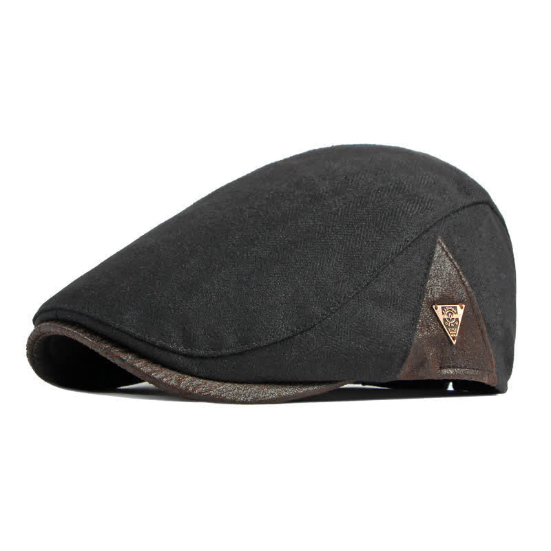 Elegante berretto piatto caldo con motivo a spina di pesce e finiture in pelle. - Nero - Regolabile (21 5/8"-23 1/4") - image 7