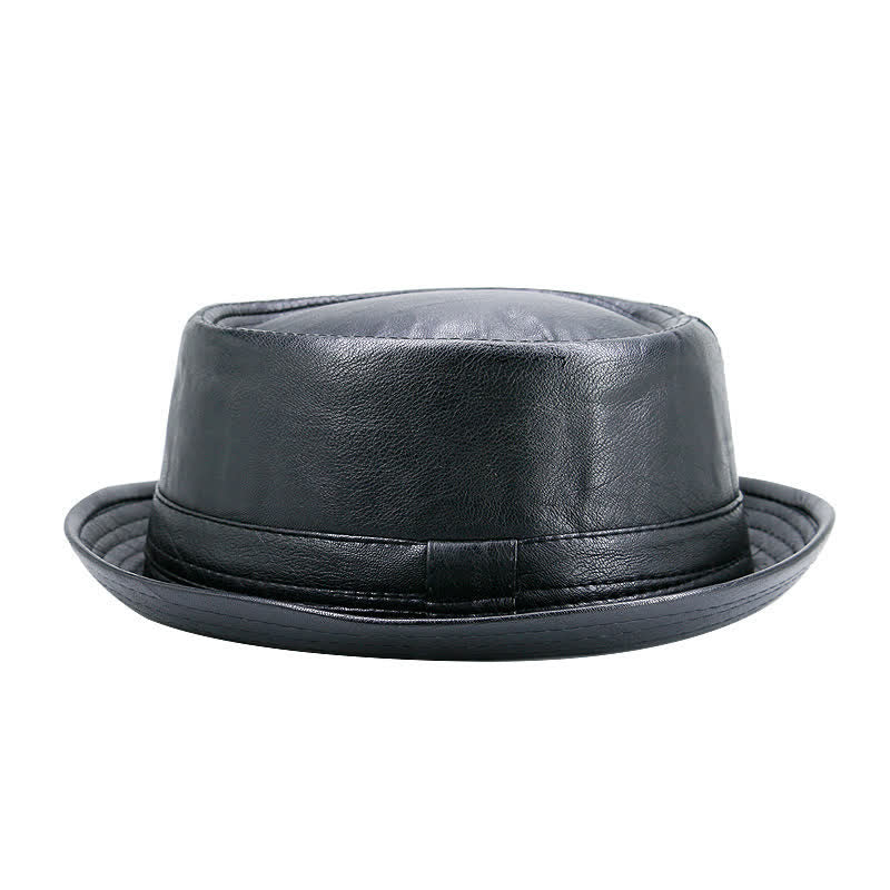 Cappello Fedora classico in pelle impermeabile con motivo torta di maiale. - Nero - M (22"-22 7/8") - image 0