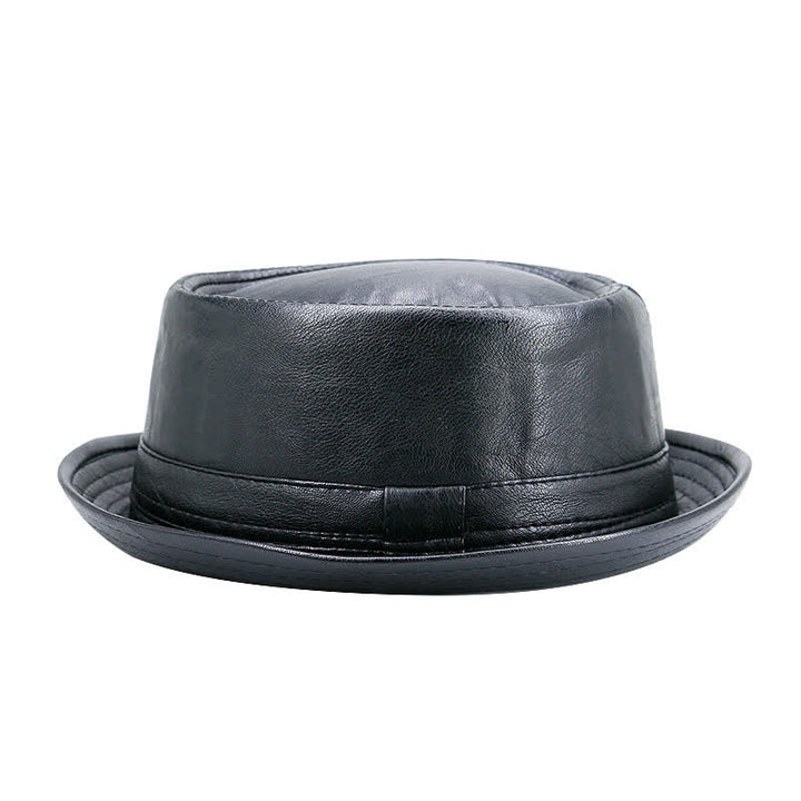 Cappello Fedora classico in pelle impermeabile con motivo torta di maiale. - Nero - M (22"-22 7/8") - image 0