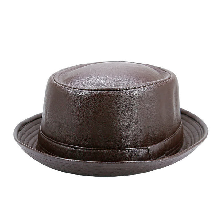Cappello Fedora classico in pelle impermeabile con motivo torta di maiale. - Marrone - M (22"-22 7/8") - image 5