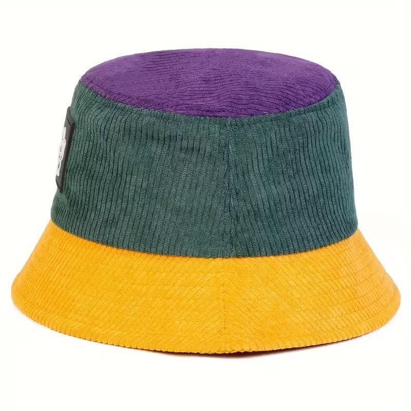 Cappello a secchiello pieghevole in velluto a coste con motivo Lucky Cat a blocchi di colore. - image 2