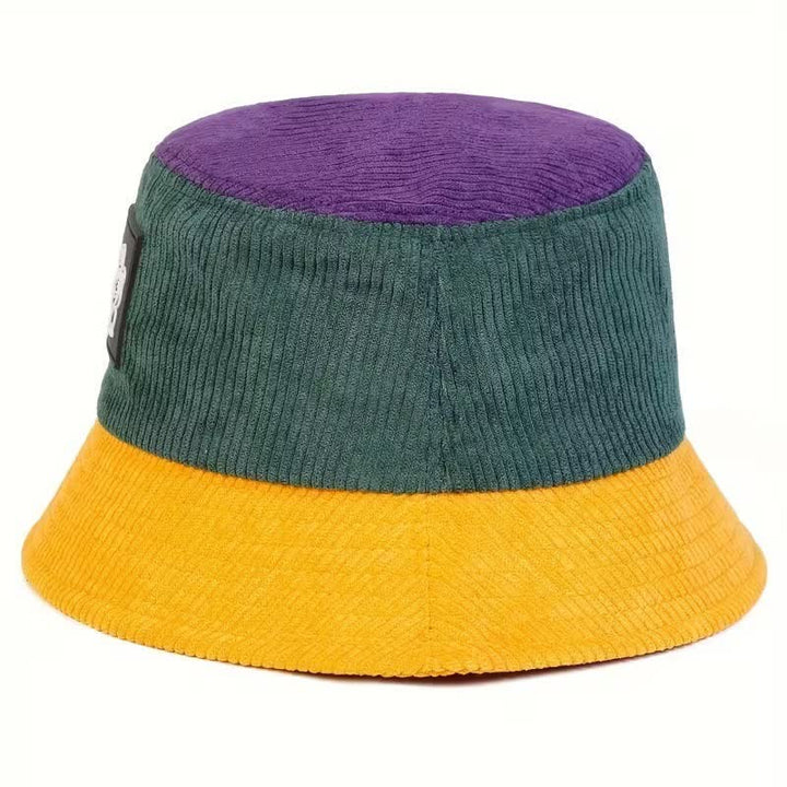 Cappello a secchiello pieghevole in velluto a coste con motivo Lucky Cat a blocchi di colore. - image 2