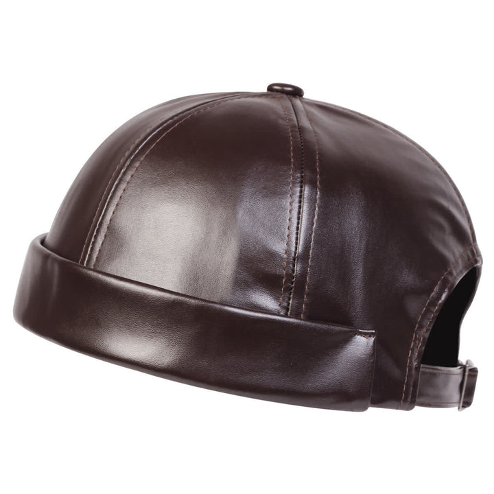 Cappello da marinaio minimalista senza visiera, regolabile, in similpelle PU. - Marrone - Regolabile (22"-23 1/4") - image 2