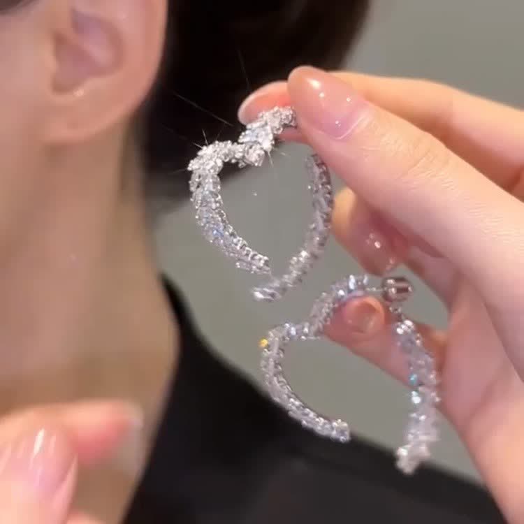 Orecchini a cerchio a forma di cuore con zirconi e spiga di grano, amore infinito - Argento - image 0