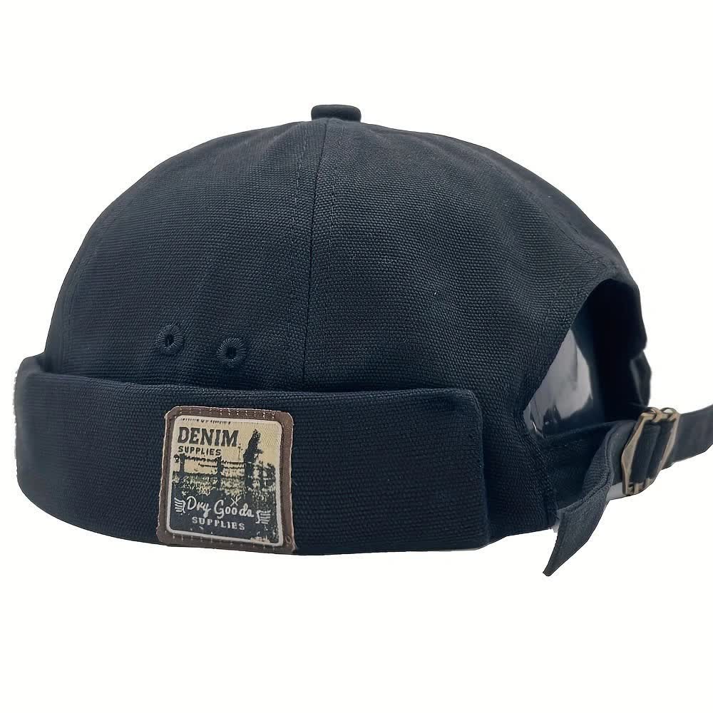 Berretto da marinaio regolabile senza visiera in tela con toppa in denim. - Nero - M (22"-22 7/8") - image 6