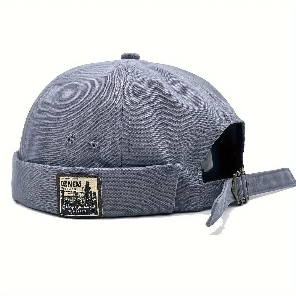 Berretto da marinaio regolabile senza visiera in tela con toppa in denim. - Grigio Blu - M (22"-22 7/8") - image 1