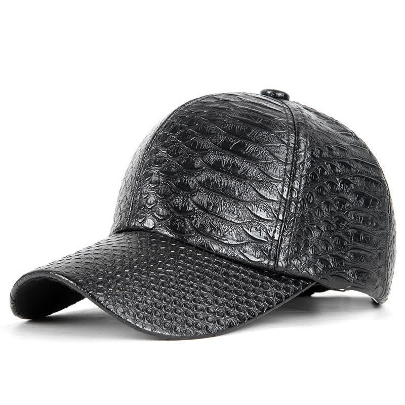 Cappellino da baseball in similpelle con texture effetto coccodrillo in rilievo - Nero - M (22"-22 7/8") - image 0