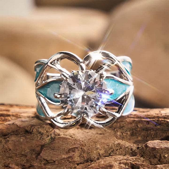 Anello da donna vintage con fiore, smalto e zirconi - Argento - US 10 - image 0