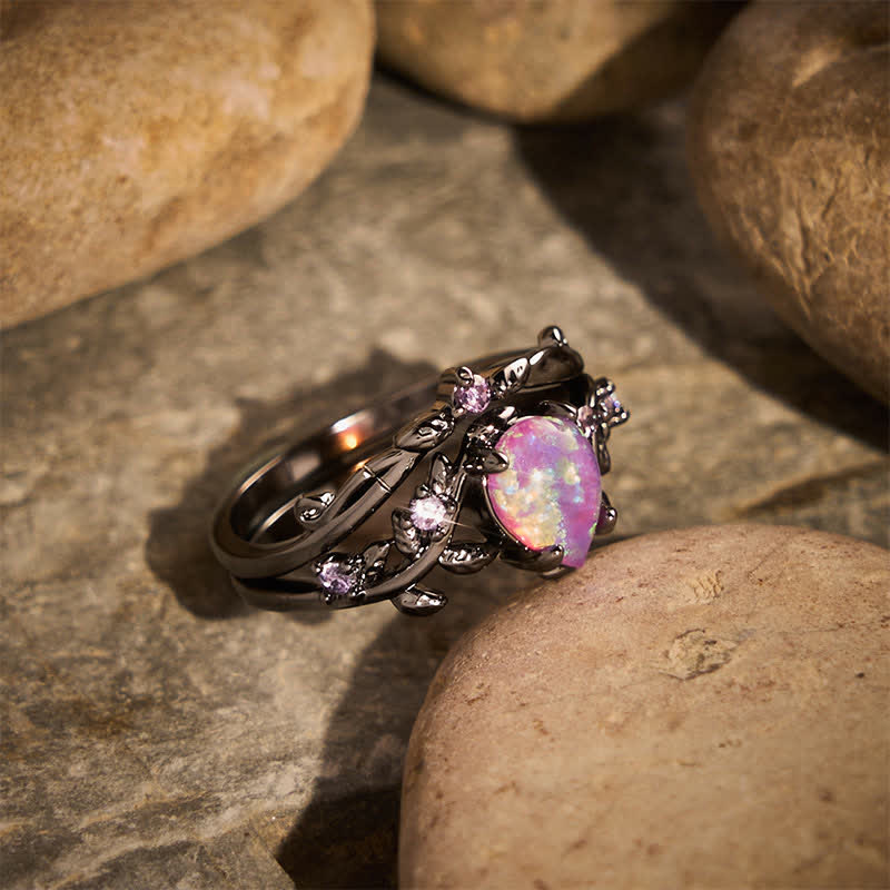 Anello vistoso con opale a goccia e ramo in oro nero - image 2