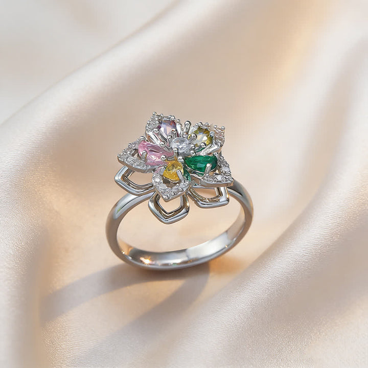 Anello antistress girevole con zirconi a forma di fiore di ciliegio - Multicolore e argento - image 12