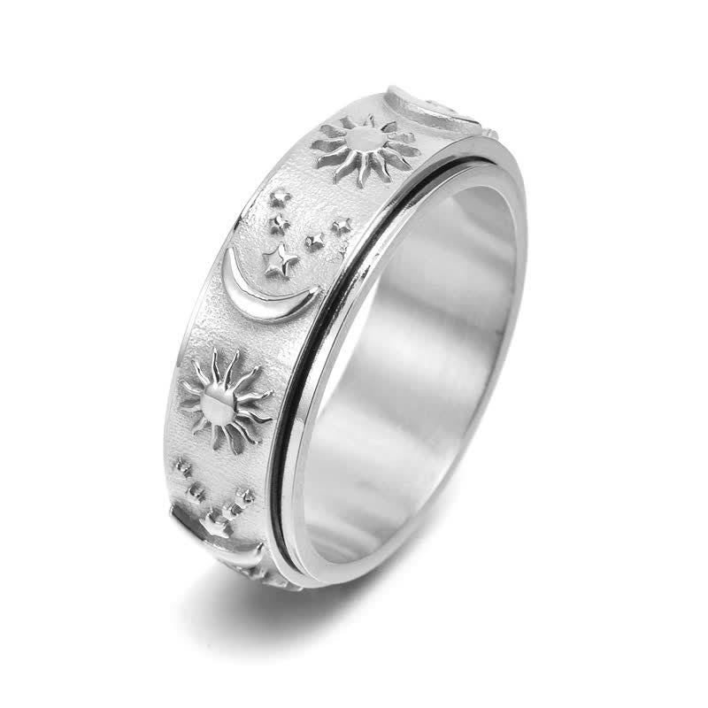 Anello anti-ansia rotante Sole Luna Stella per meditazione celeste - Argento - US 13 - image 1