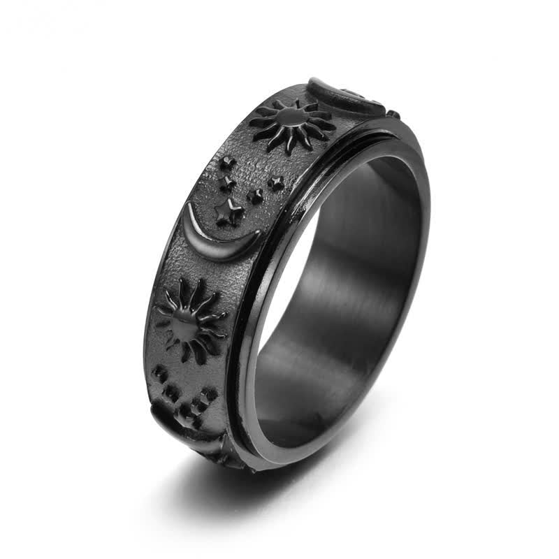 Anello anti-ansia rotante Sole Luna Stella per meditazione celeste - Nero - US 13 - image 7