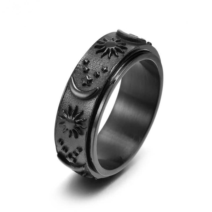 Anello anti-ansia rotante Sole Luna Stella per meditazione celeste - Nero - US 13 - image 7