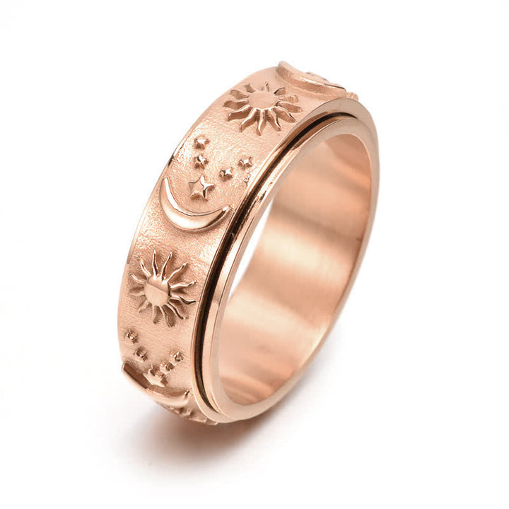 Anello anti-ansia rotante Sole Luna Stella per meditazione celeste - Oro rosa - US 13 - image 9
