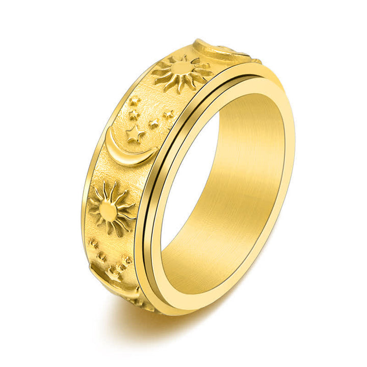 Anello anti-ansia rotante Sole Luna Stella per meditazione celeste - Oro - US 13 - image 8