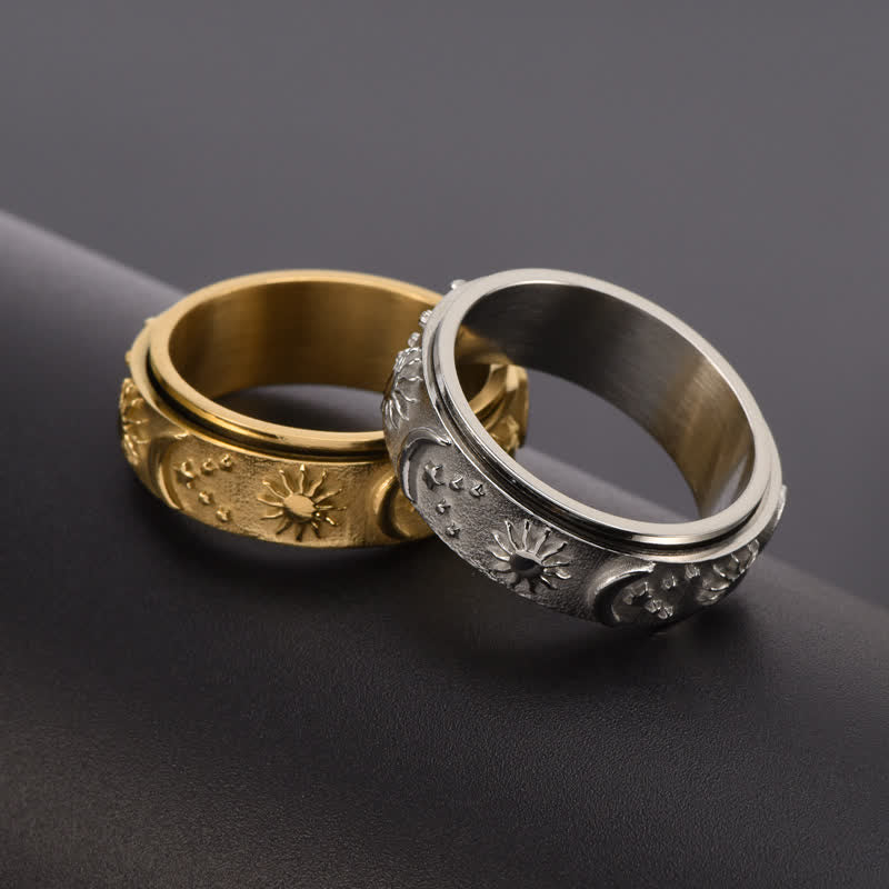 Anello anti-ansia rotante Sole Luna Stella per meditazione celeste - image 2