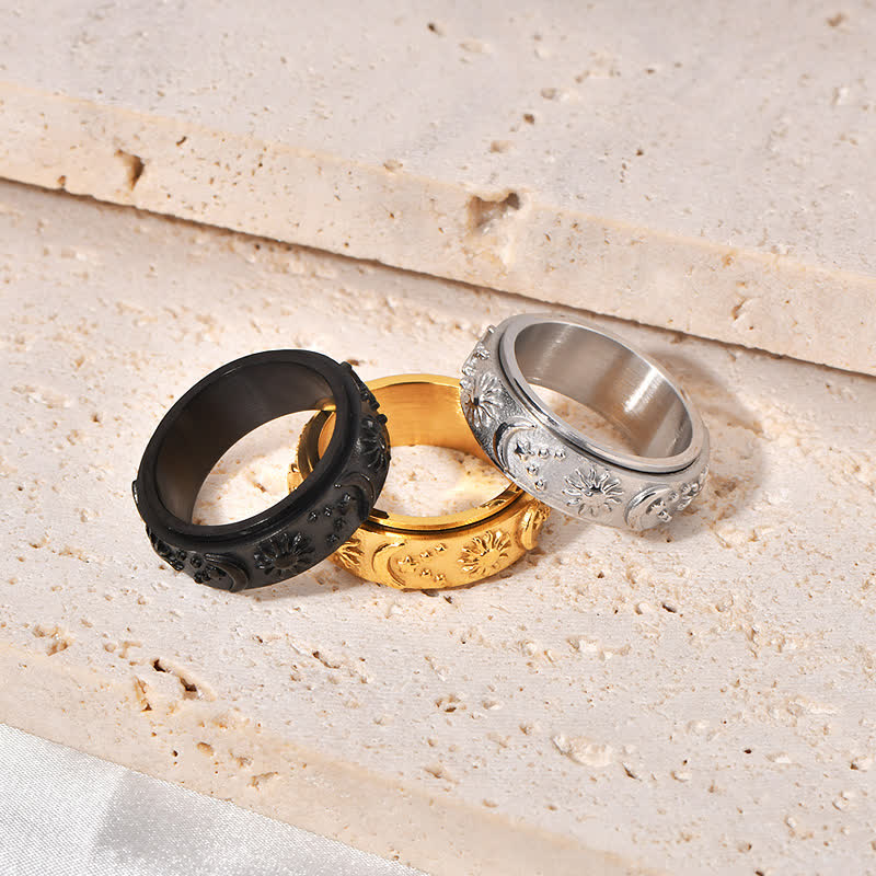 Anello anti-ansia rotante Sole Luna Stella per meditazione celeste - image 4