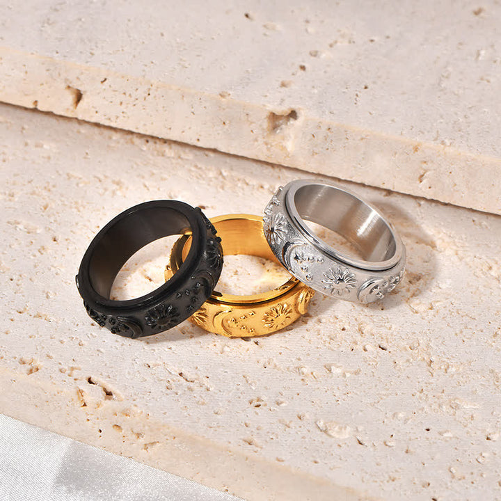 Anello anti-ansia rotante Sole Luna Stella per meditazione celeste - image 4