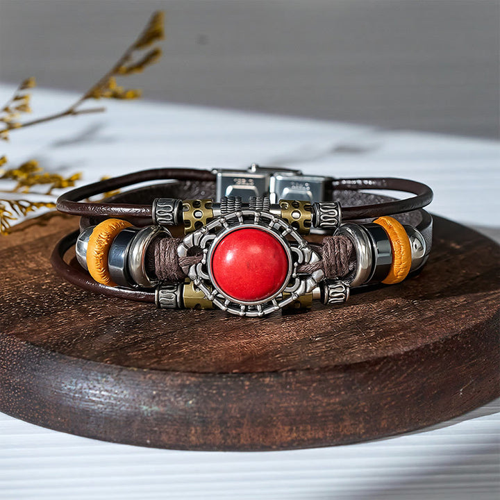 Bracciale in pelle intrecciato fatto a mano con ciondoli turchesi in stile boho. - Stile n. 7 - image 9