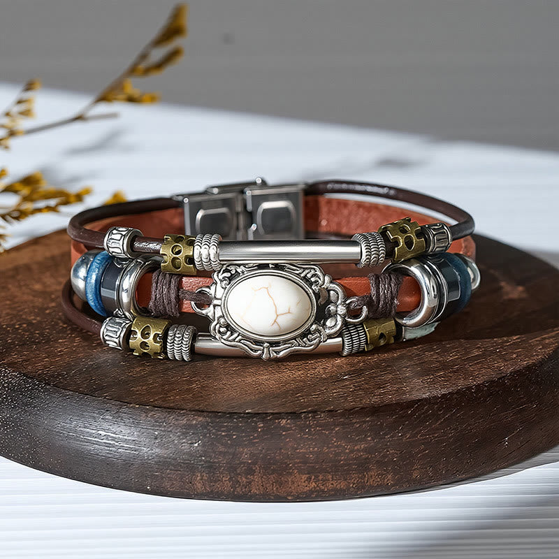 Bracciale in pelle intrecciato fatto a mano con ciondoli turchesi in stile boho. - Stile n. 15 - image 17