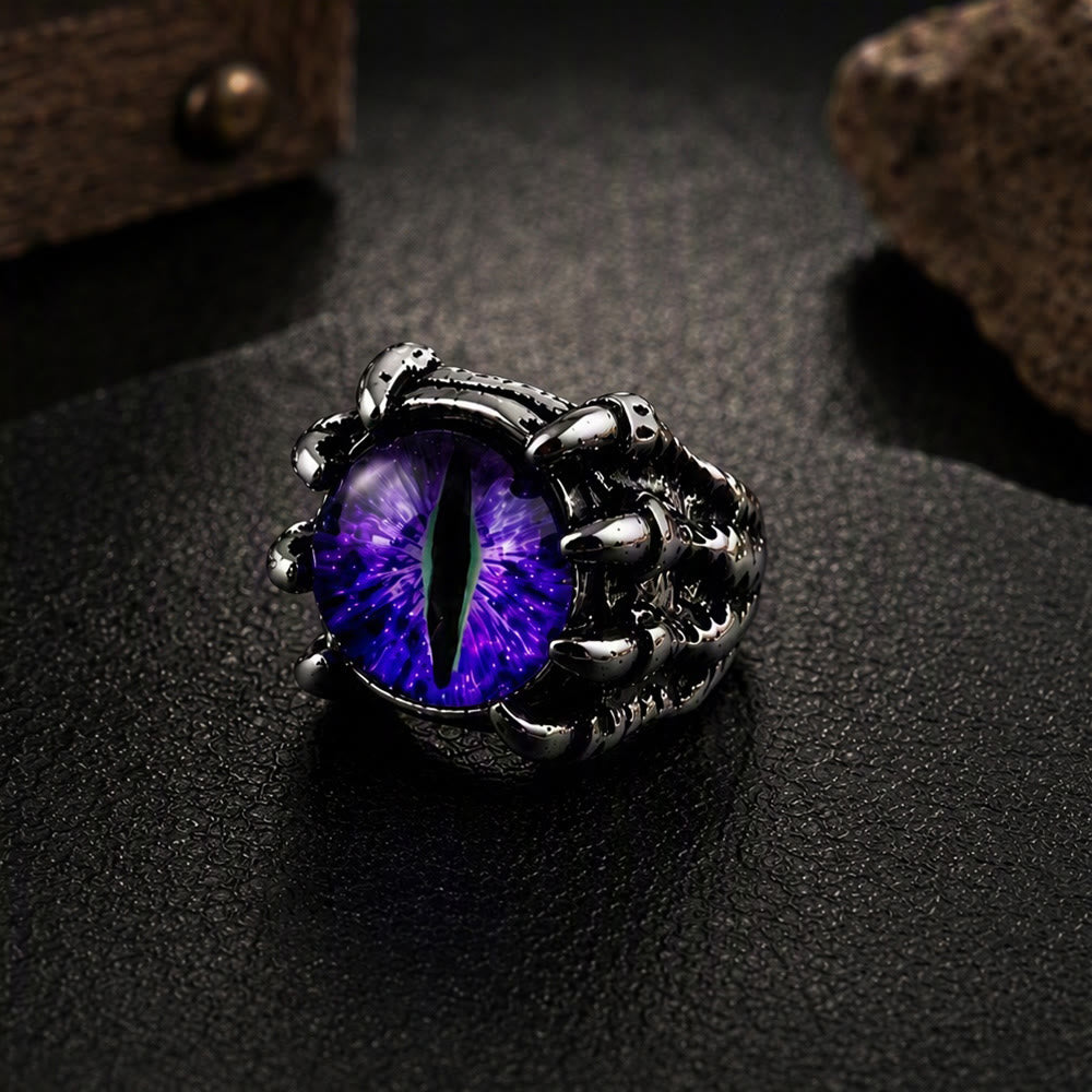 Anello con artiglio d'aquila demoniaco gotico, estetica occhio malvagio - Viola - Apertura - image 5
