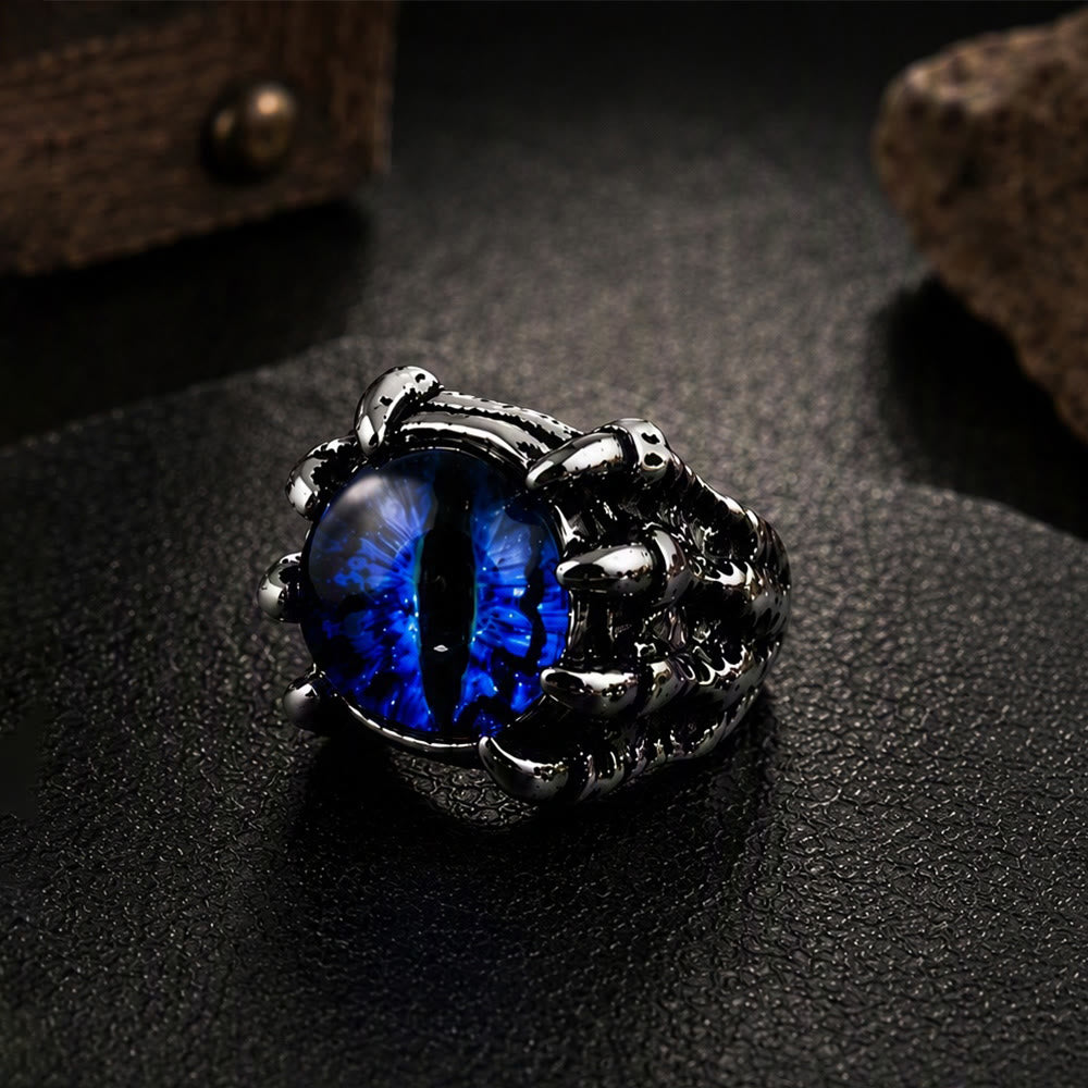 Anello con artiglio d'aquila demoniaco gotico, estetica occhio malvagio - Blu - Apertura - image 1