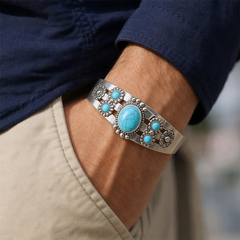 Bracciale aperto Desert Sun Crackle con pietra turchese - image 1