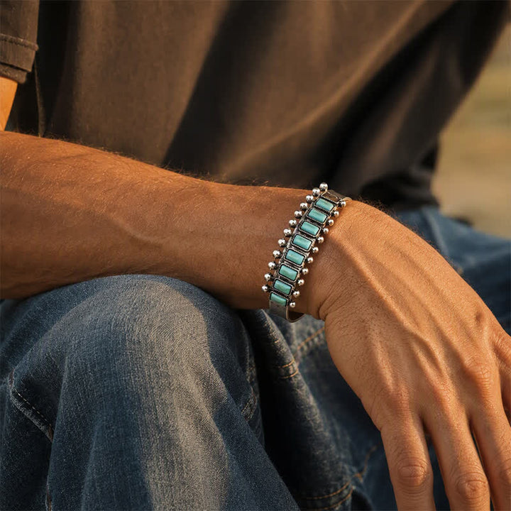 Bracciale aperto in stile western con pietra turchese rettangolare - image 1