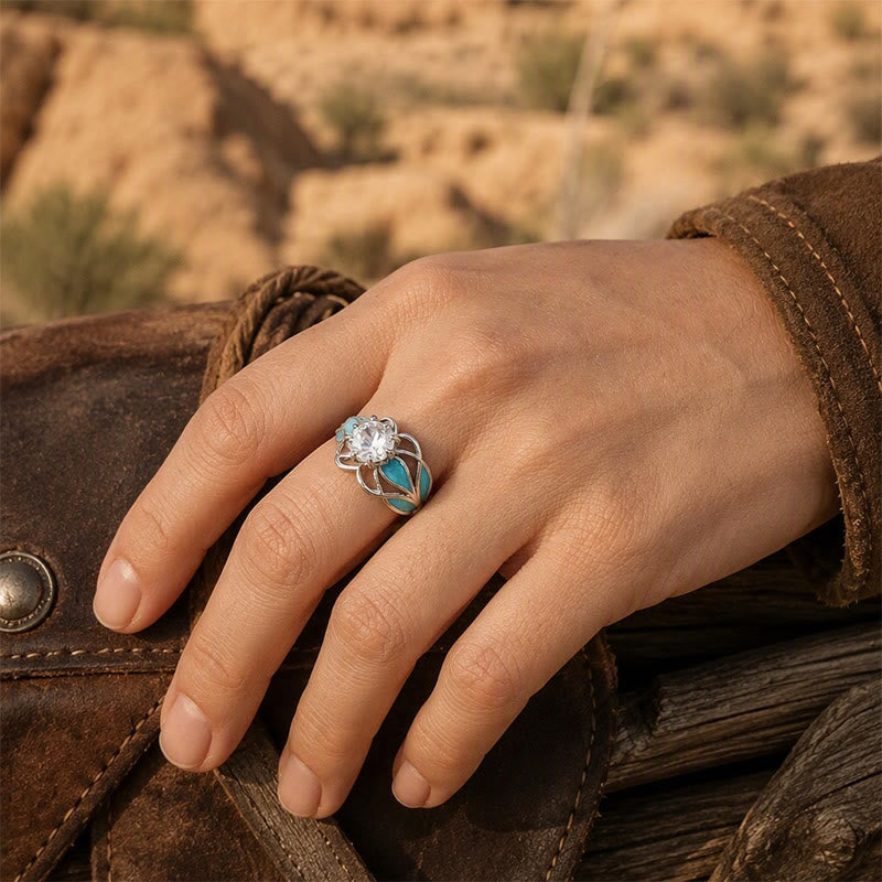 Anello da donna vintage con fiore, smalto e zirconi - image 1
