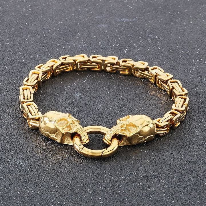 Bracciale da motociclista da uomo con doppia catena a teschio, pesante e spessa, stile King Chain. - Oro - 9,06" / 23 cm - image 9