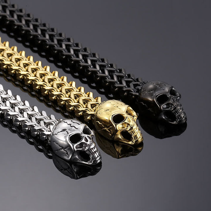 Bracciale da uomo con moschettone a O e doppia testa di teschio - image 4