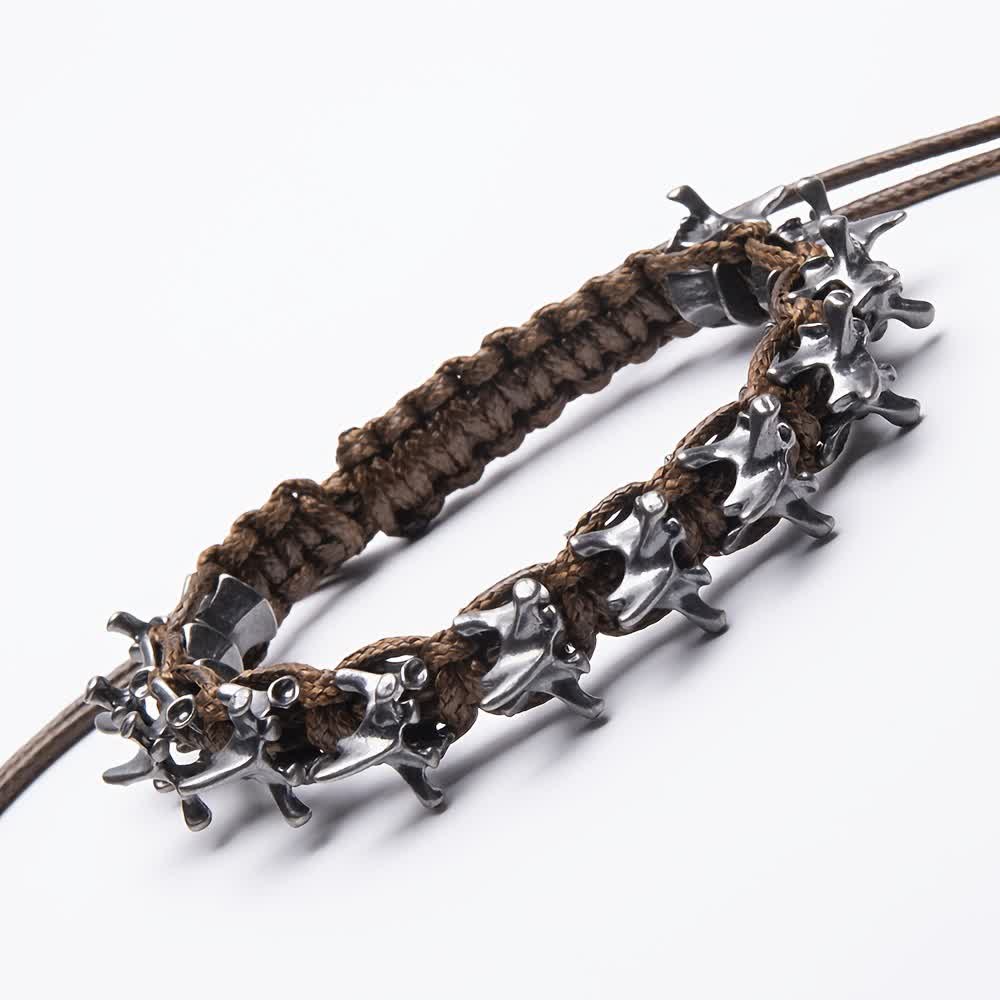 Bracciale a catena intrecciata con vertebre di drago - Marrone e argento - image 12