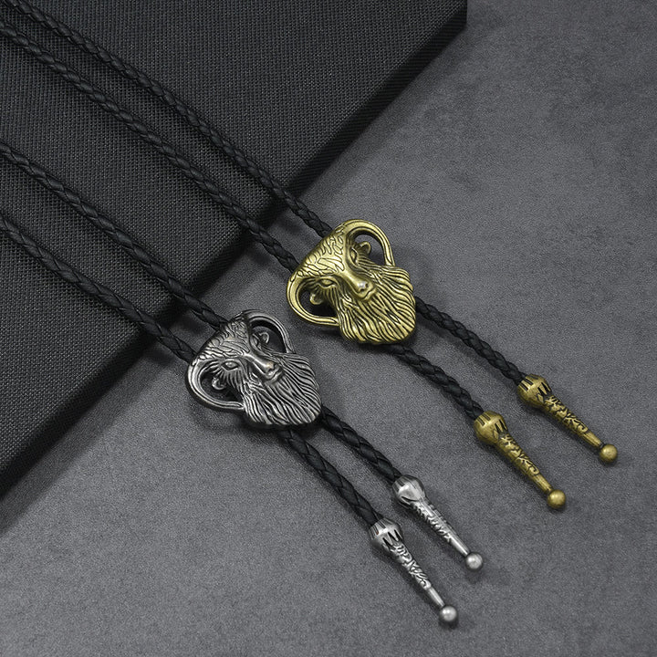 Cravatta bolo da uomo antica bicolore con testa di ariete intrecciata. - image 0