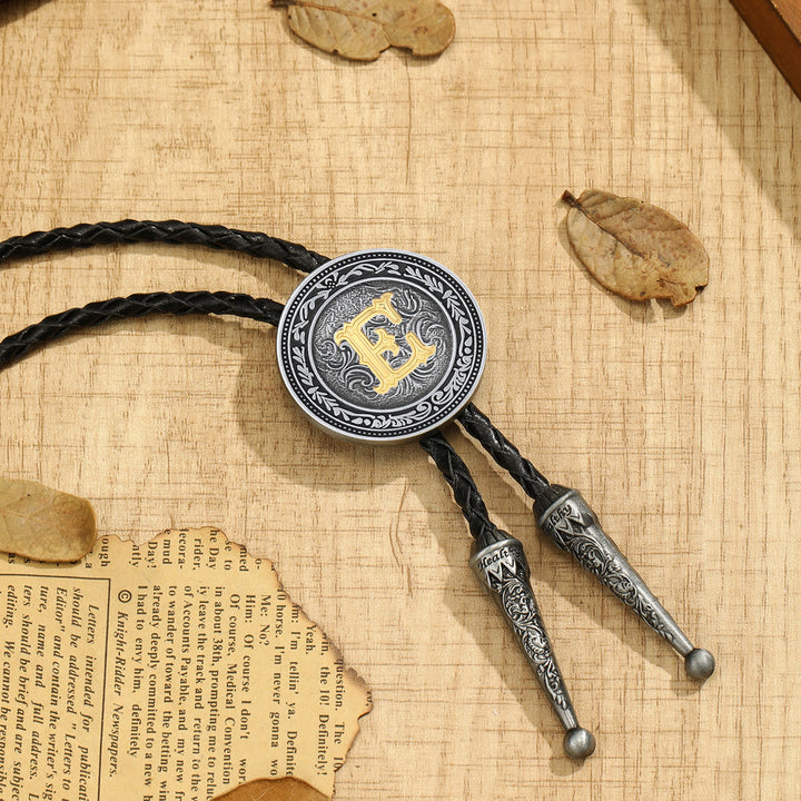 Cravatta bolo da uomo vintage western con monogramma in filigrana. - E - image 5