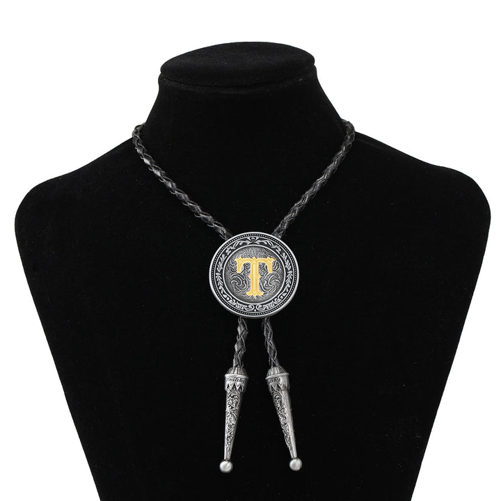 Cravatta bolo da uomo vintage western con monogramma in filigrana. - T - image 19