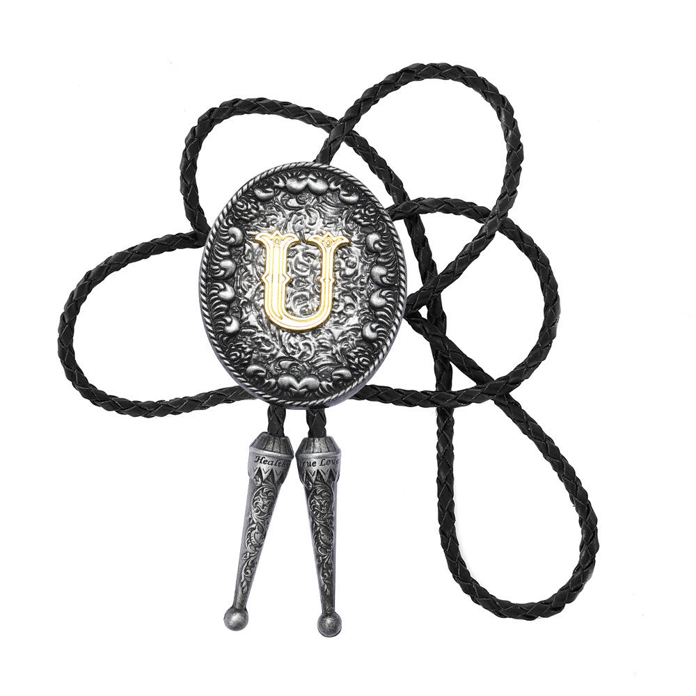 Cravatta bolo bicolore in stile classico con monogramma in rilievo. - U - image 22