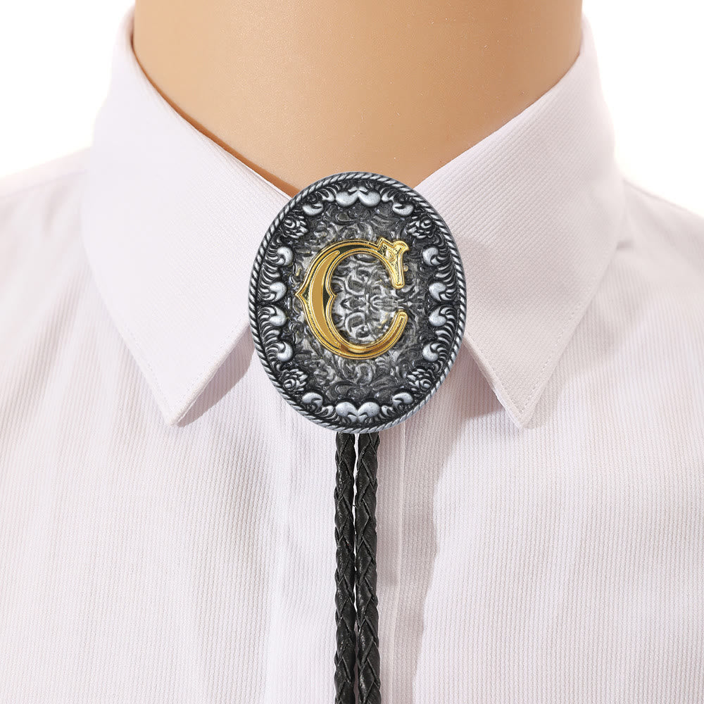 Cravatta bolo bicolore in stile classico con monogramma in rilievo. - image 2