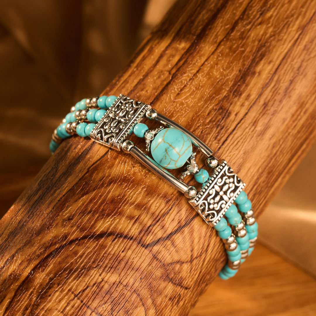 Bracciale Boho Cowgirl a triplo strato con perline turchesi - image 8